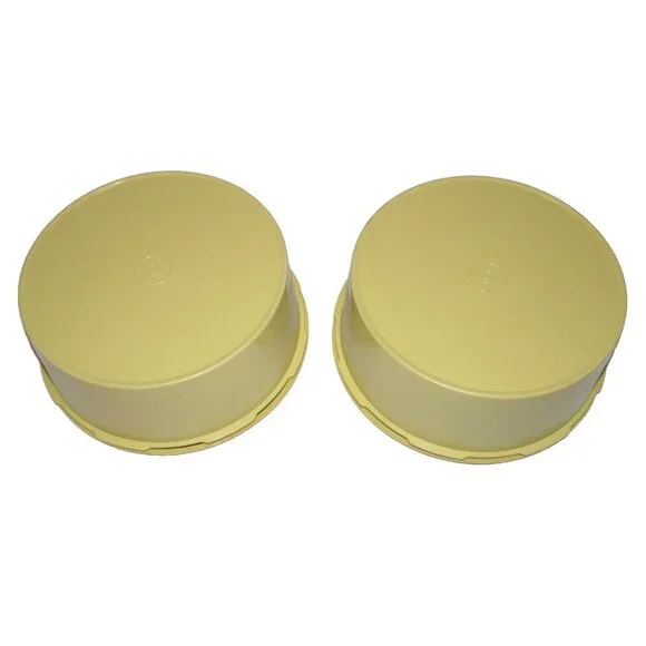 Vintage Tupperware set of 2 stacking 8" gold yellow containers 3.24" tall each - Picture 4 of 4